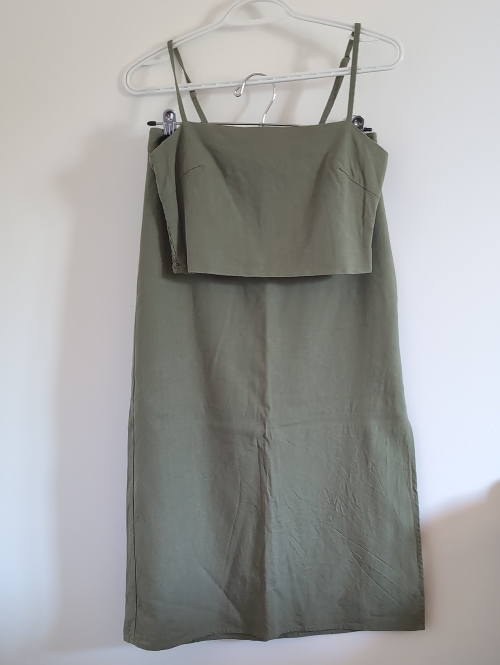 Forever 21 Olive Green Linen Blend Smocked Tube Top And Long Skirt